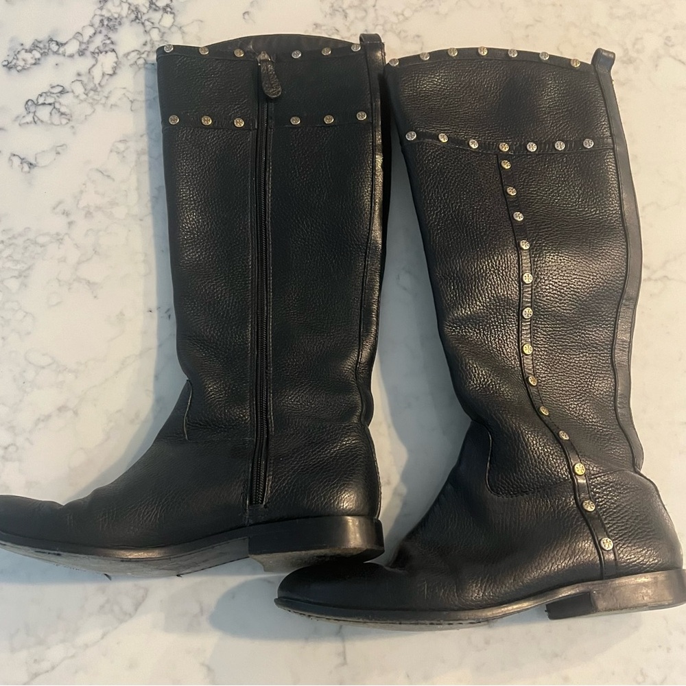 TORY BURCH Womens Black Leather Shoes With Studs Boots Size 9 EUC